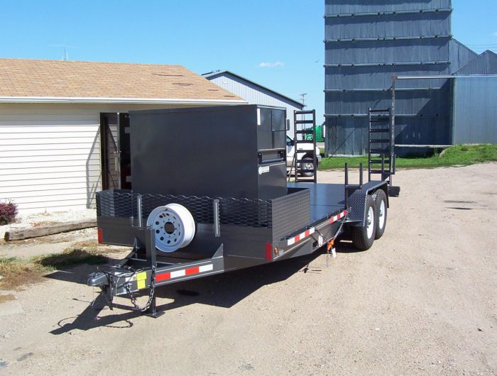 custom built flatbed trailer with lawn mower compartment